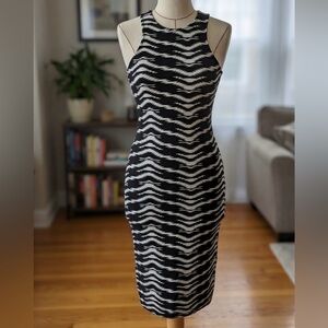 love J Black and White Zebra-Print Midi Bodycon Dress